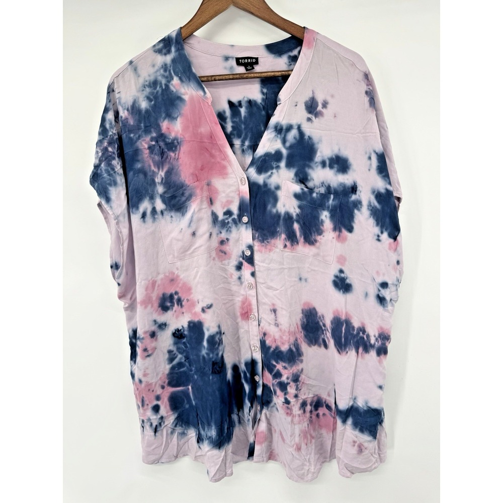 Torrid Top 3x Blouse Button Up Tie Dye Festival Beachy Cover up Boho resort